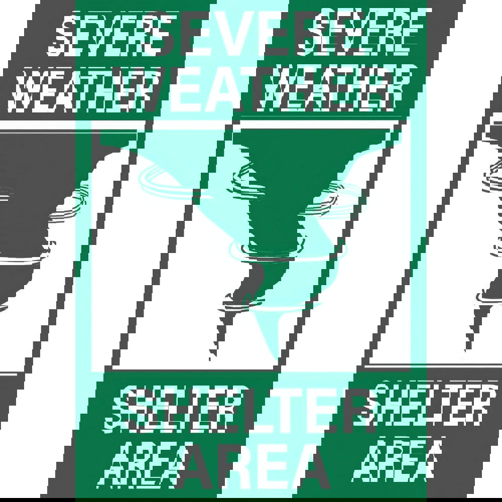 Safety Signs; Family: Safety Sign ; Sign Type: Exit; Facility; Security & Admittance; Fire; Visitor; Workplace ; Sign Header: None ; Legend: SEVERE WEATHER SHELTER AREA ; Message/Graphic: Message & Graphic ; Graphic Type: Tornado